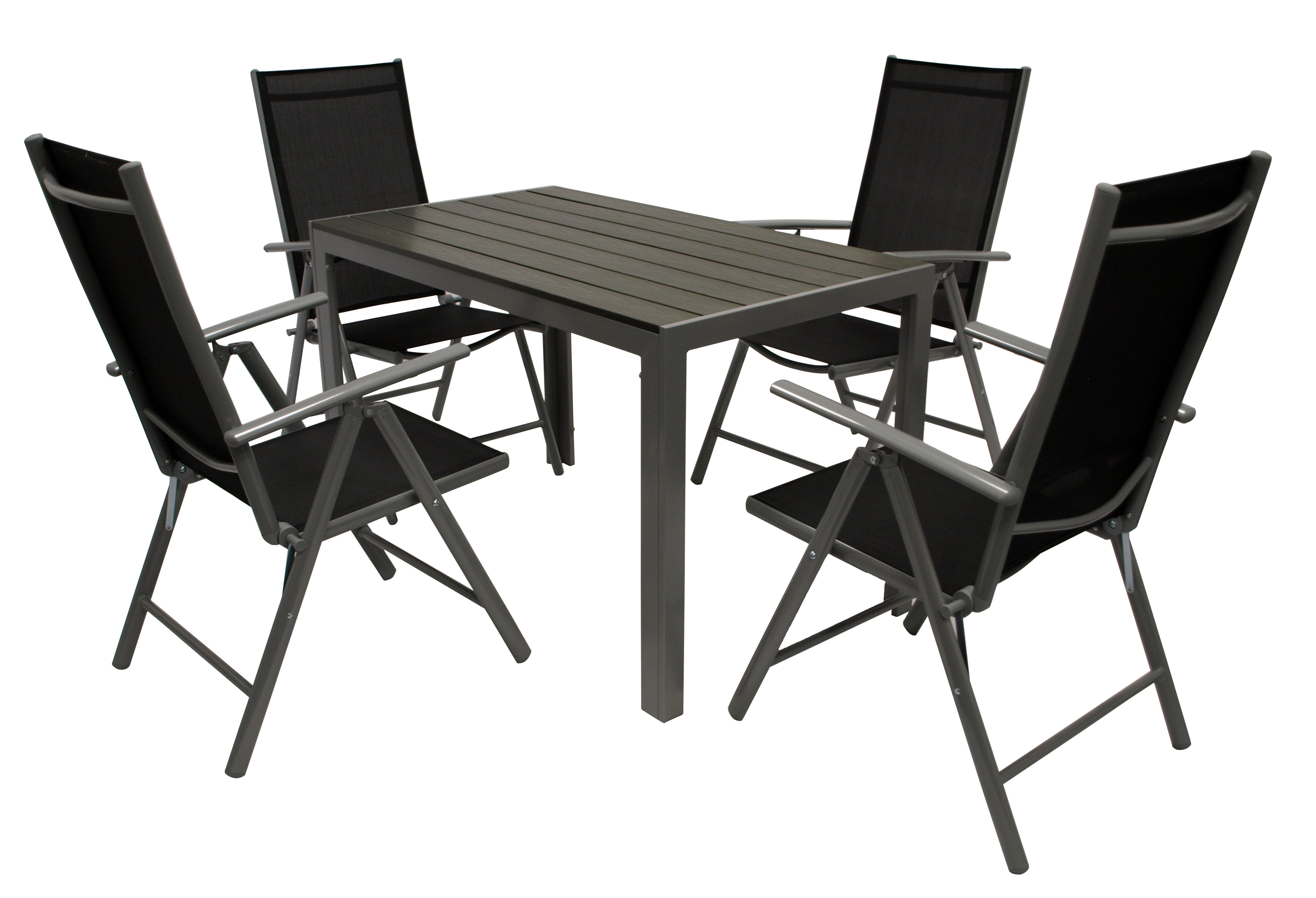 Garnitur SORANO 5-teilig, Alu + Kunstholz + Kunstgewebe schwarz, mit Tisch 70x125cm