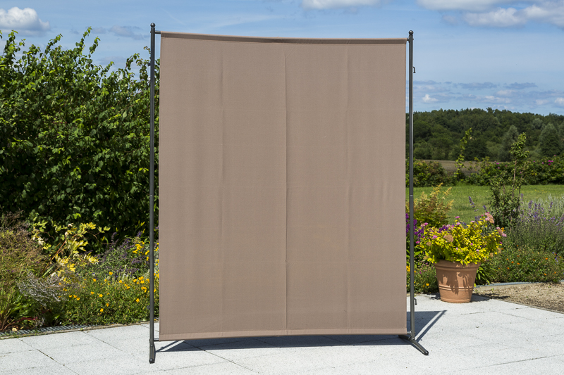 Sichtschutz - Trennwand 150x190cm, Metall + Textilbezug taupefarbe, verlängerbar