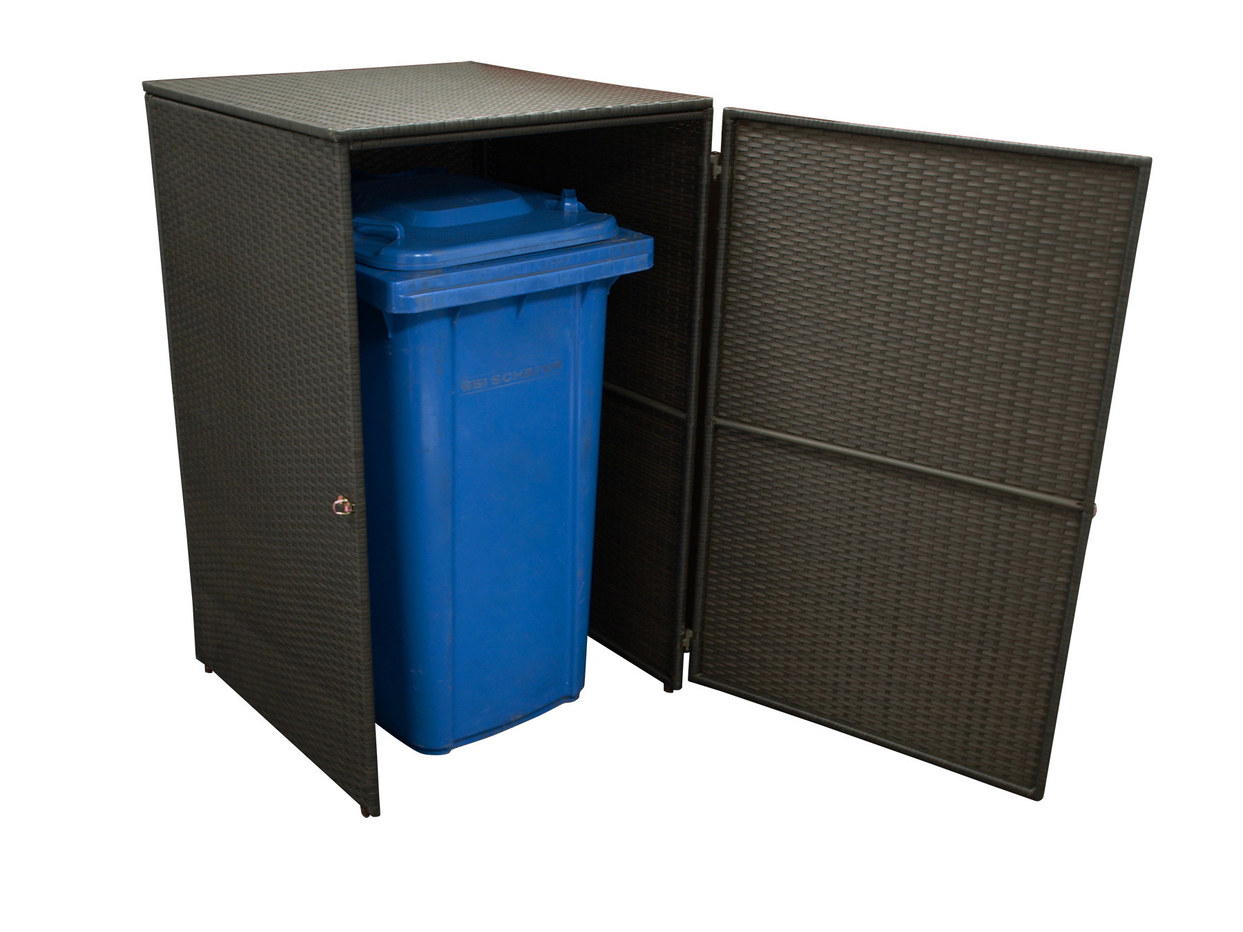 Mülltonnenbox Stahl + Polyrattan mocca, 64x66x109cm, für Tonnen bis 120 Liter
