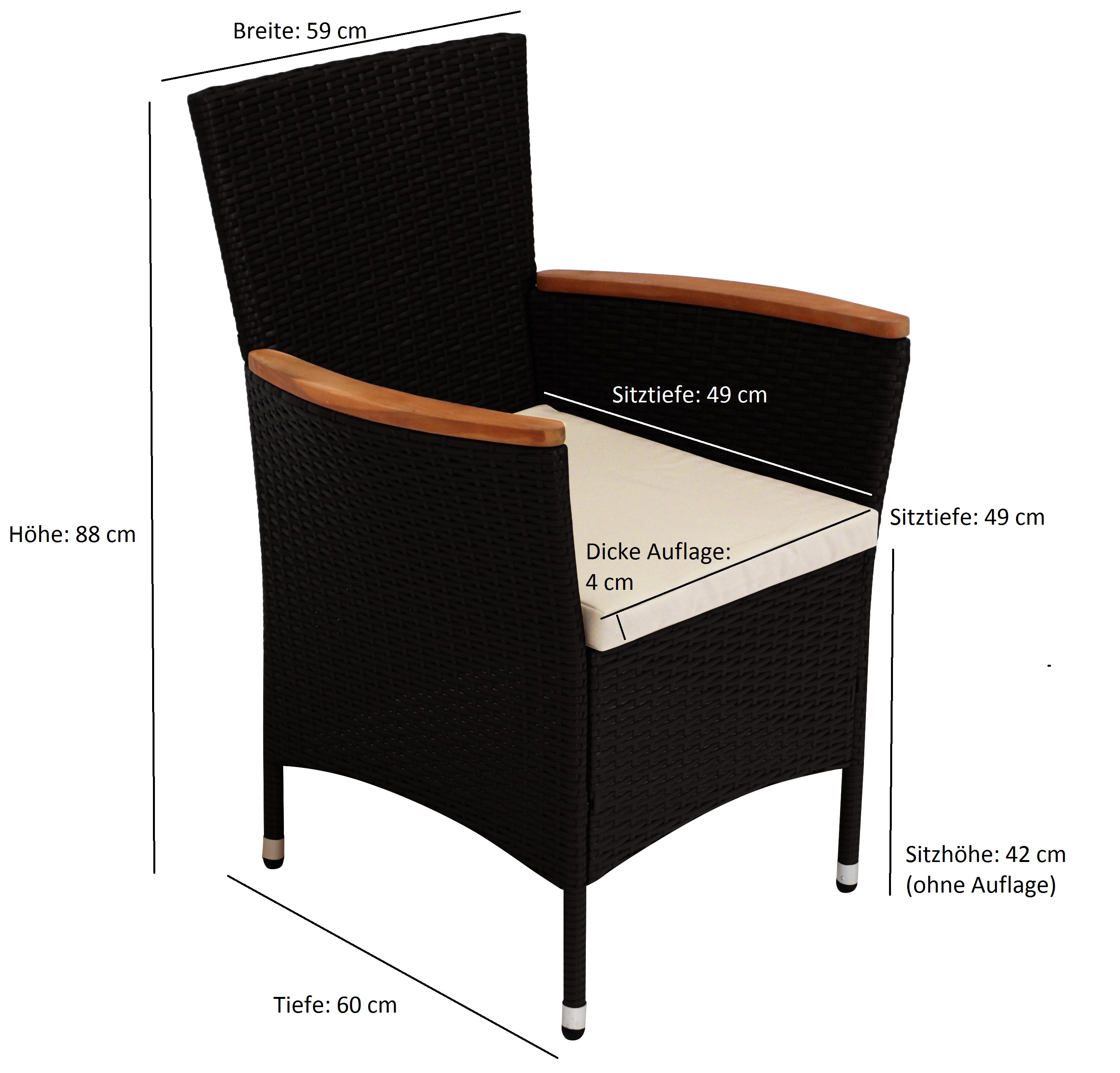 Garnitur MONTREUX 7-teilig, Geflecht schwarz + Akazien Holz, Tisch 90x180cm