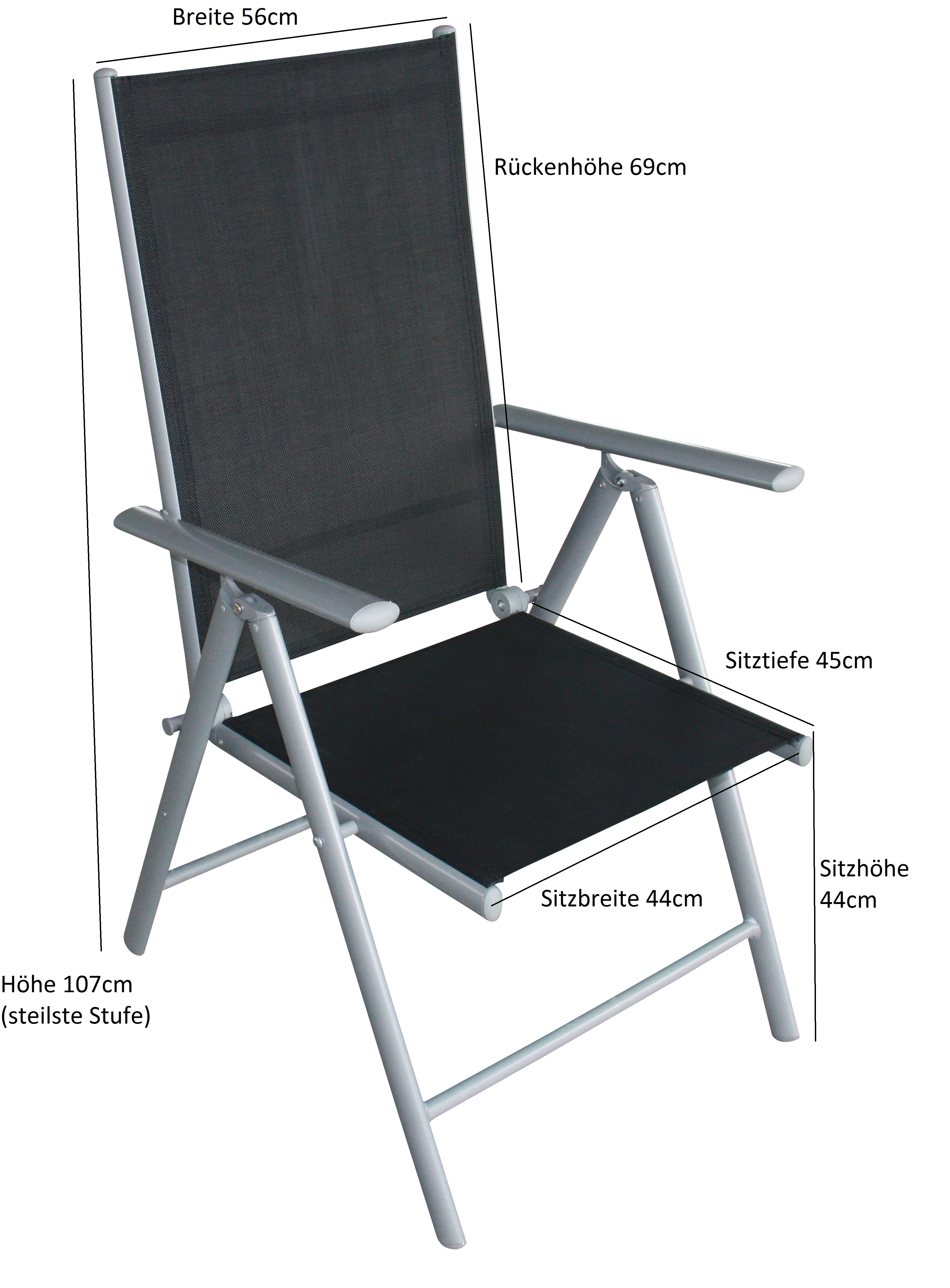 Garnitur SORANO 5-teilig, Alu + Kunstholz + Kunstgewebe schwarz, mit Tisch 70x70cm
