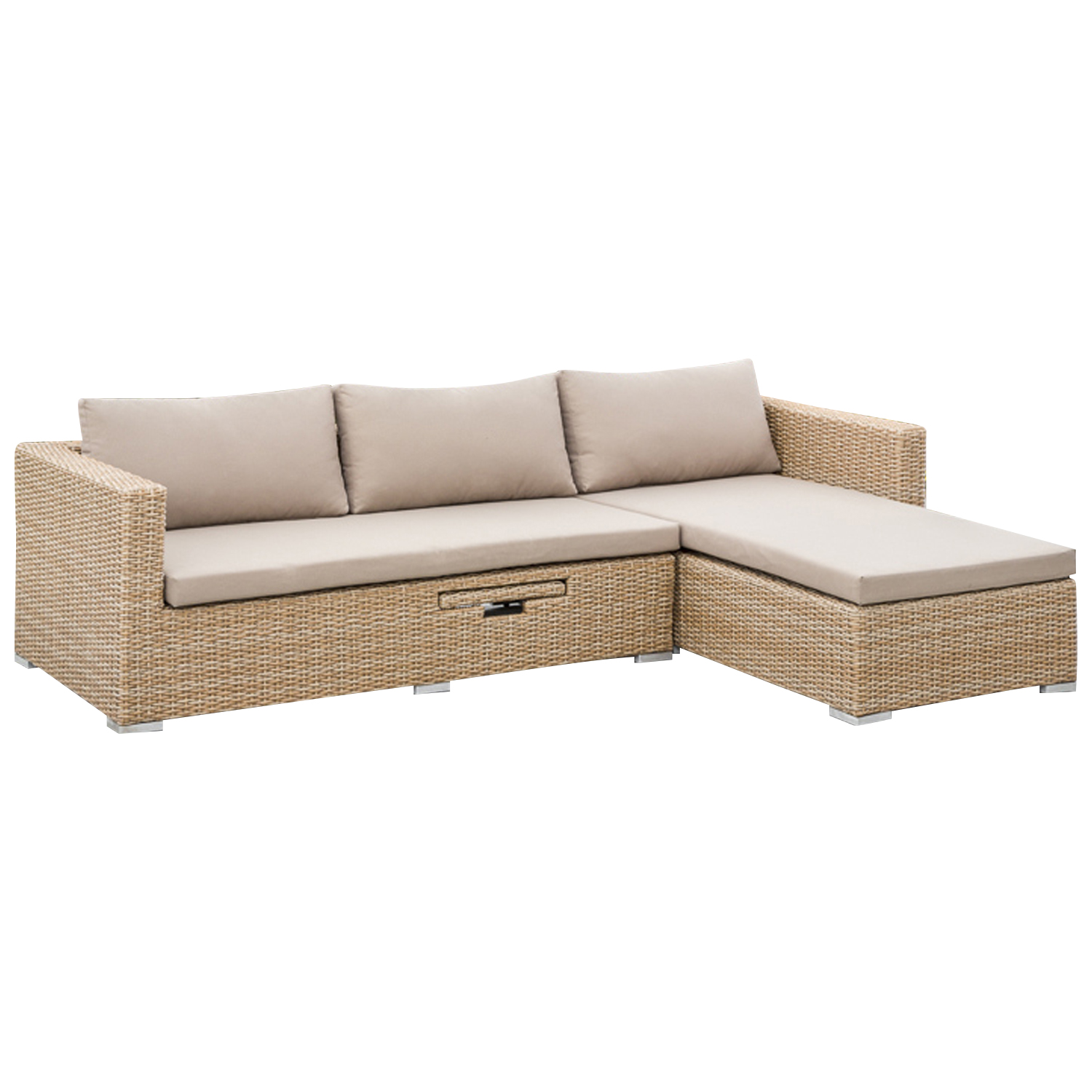 Lounge Sofa VENETO Stahl + Polyrattan natur, mit Kissentruhe