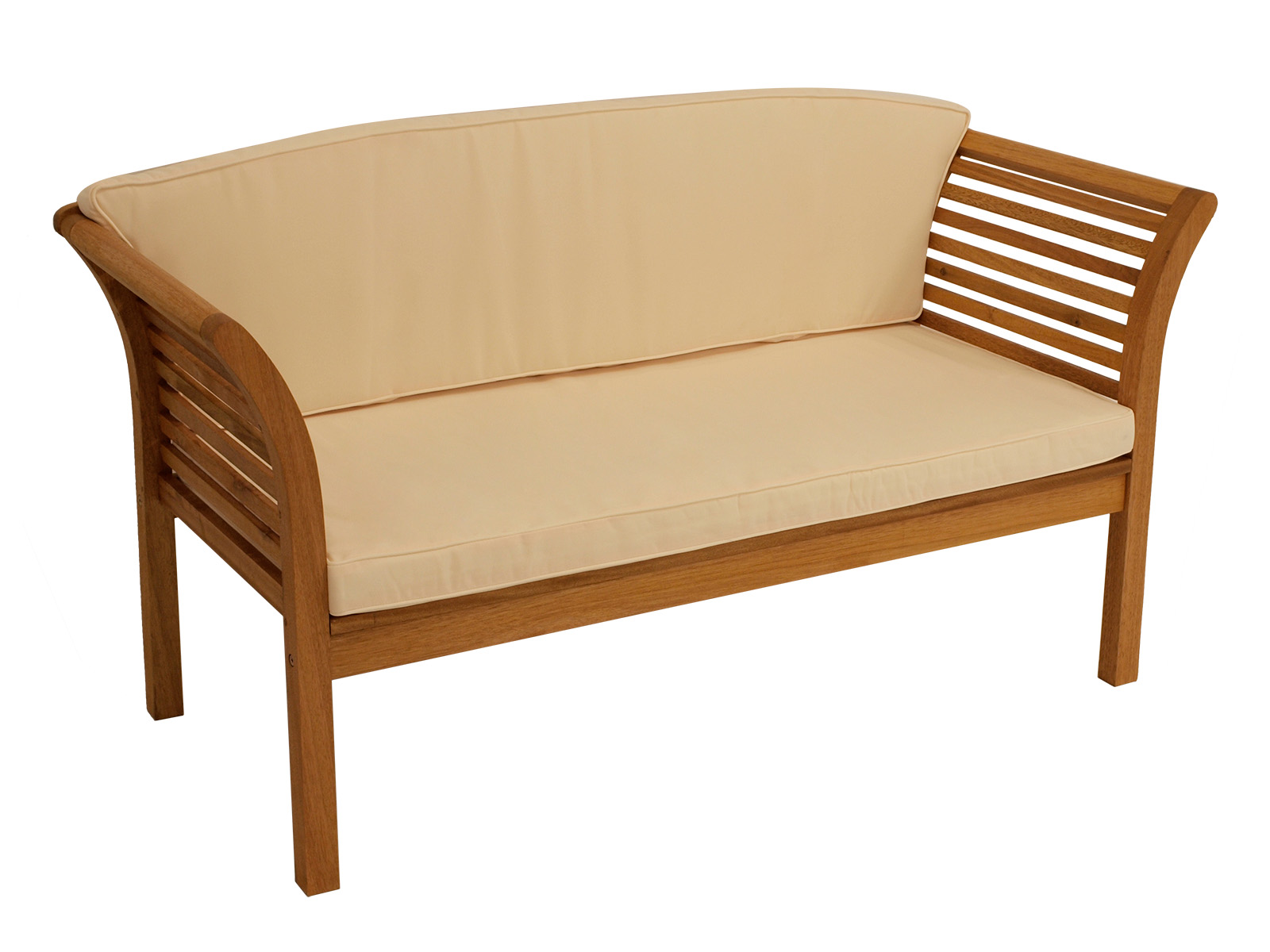 Lounge Sofa MALAGA 2-sitzer, Eukalyptus geölt, Auflagen cremefarben