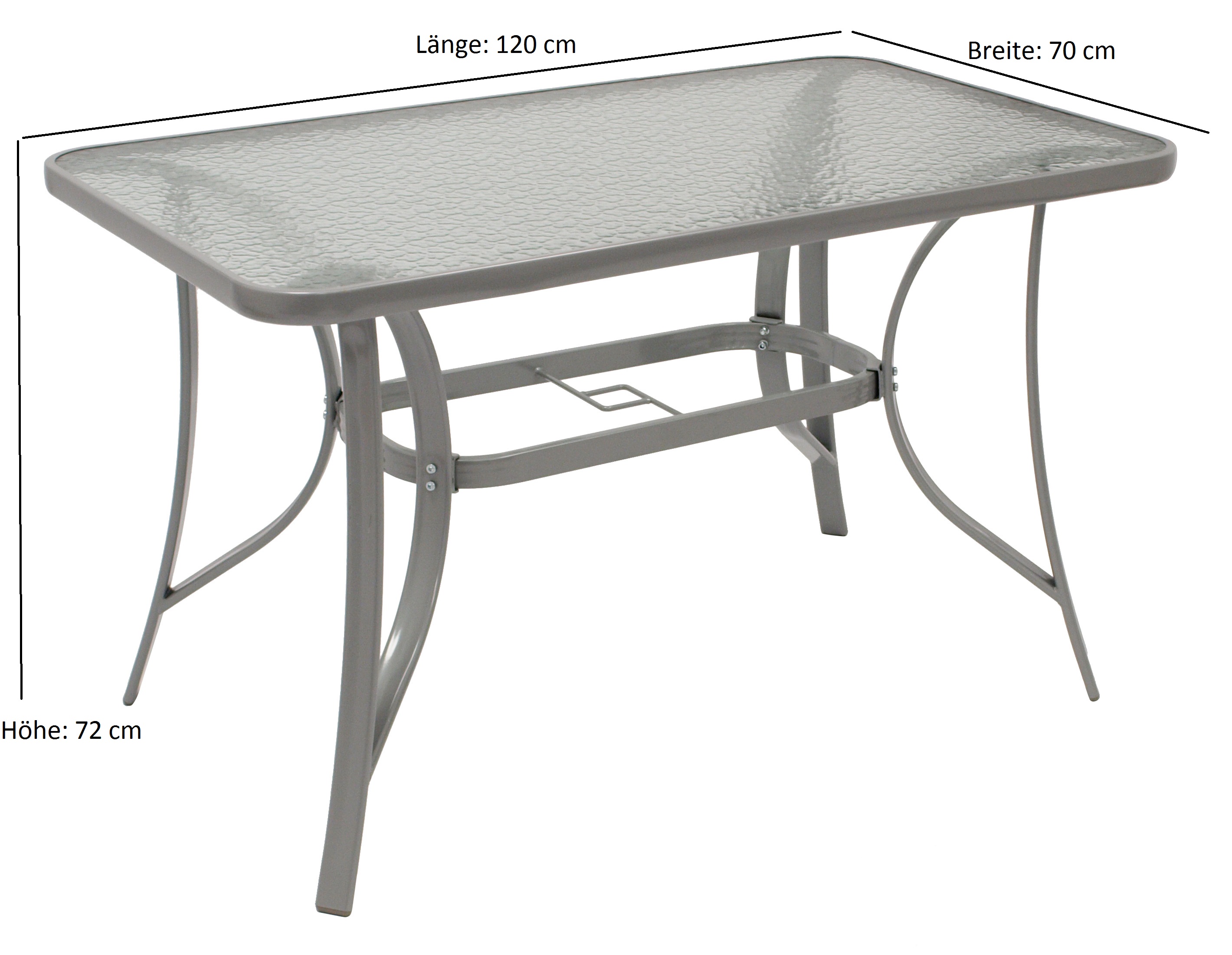 Tisch FLORENZ 120x70cm, Stahl silbergrau + Glas