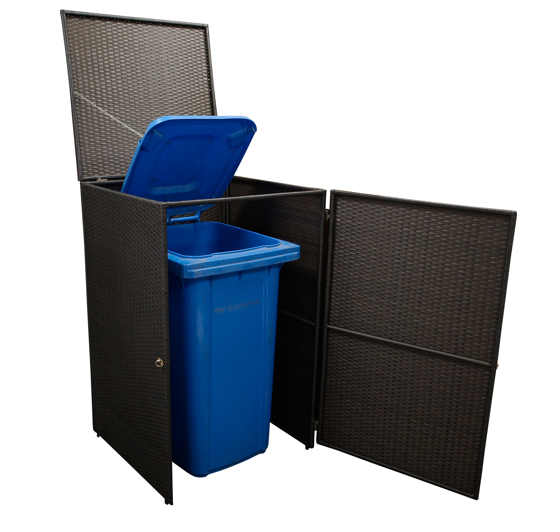 Mülltonnenbox Stahl + Polyrattan mocca, 76x78x123cm für Tonnen bis 240 Liter