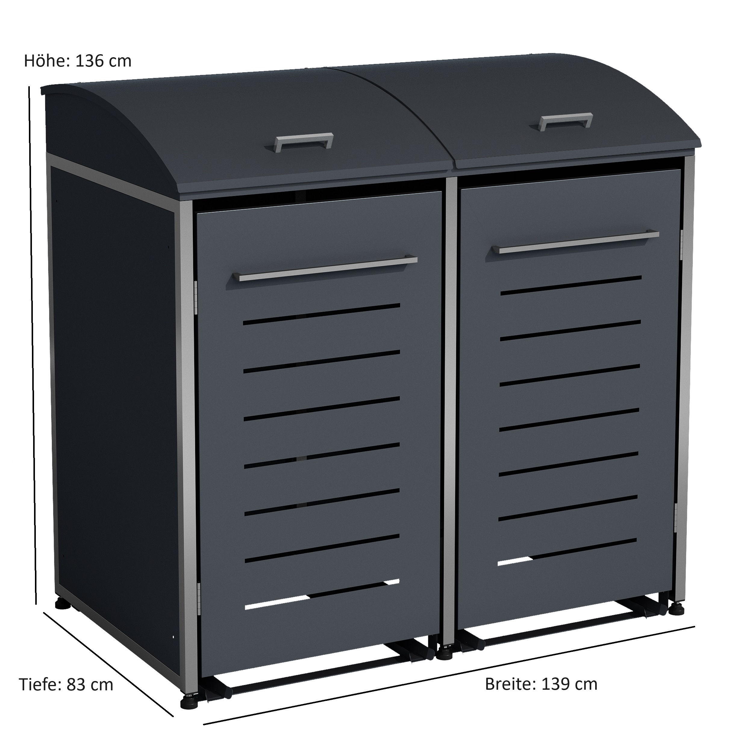 Mülltonnenbox KIEL 139x83x136cm für 2x Tonne 120 und 240 Liter, Stahl anthrazit + Edelstahl