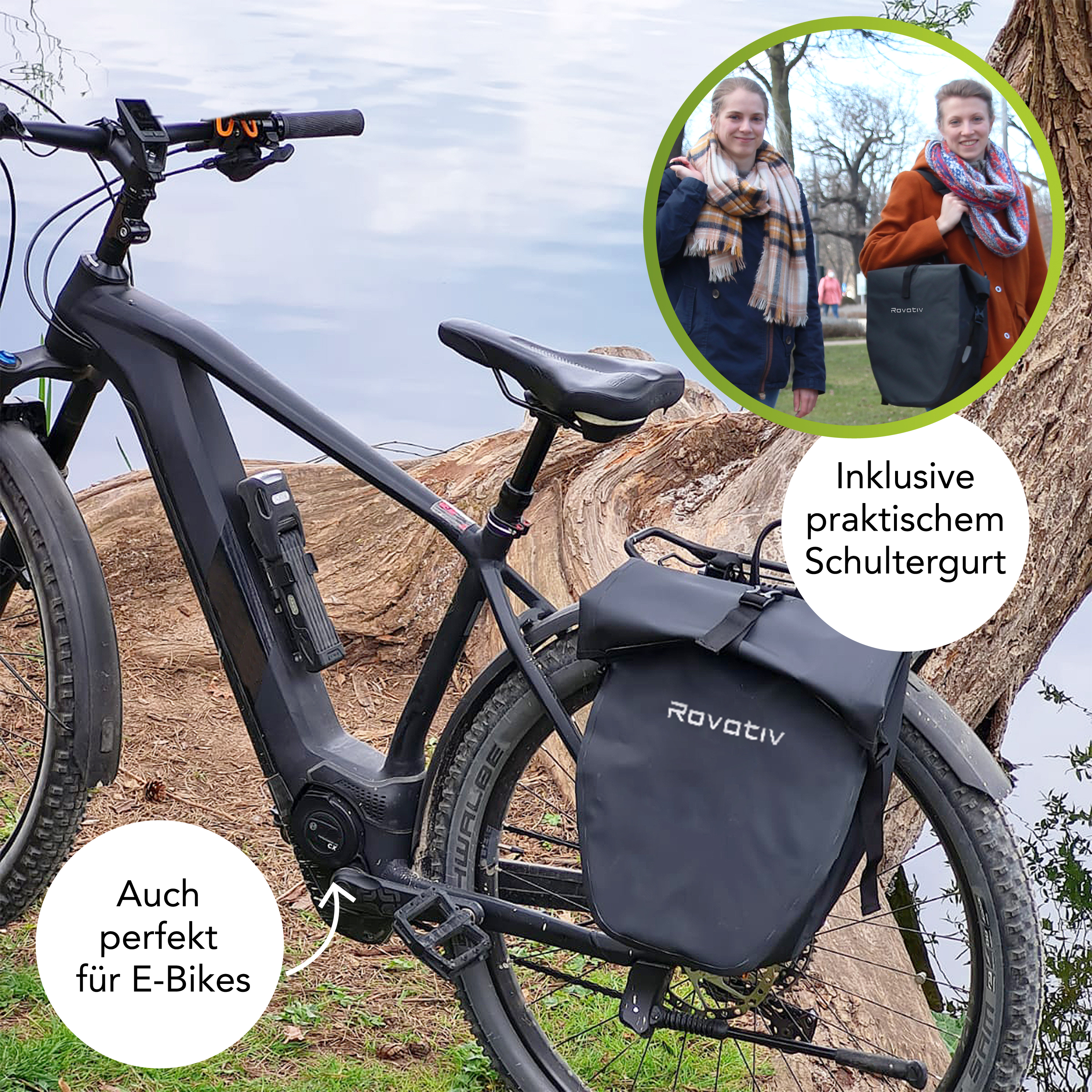 Fahrradtasche von Rovativ, 25 Liter schwarz, wasserdicht