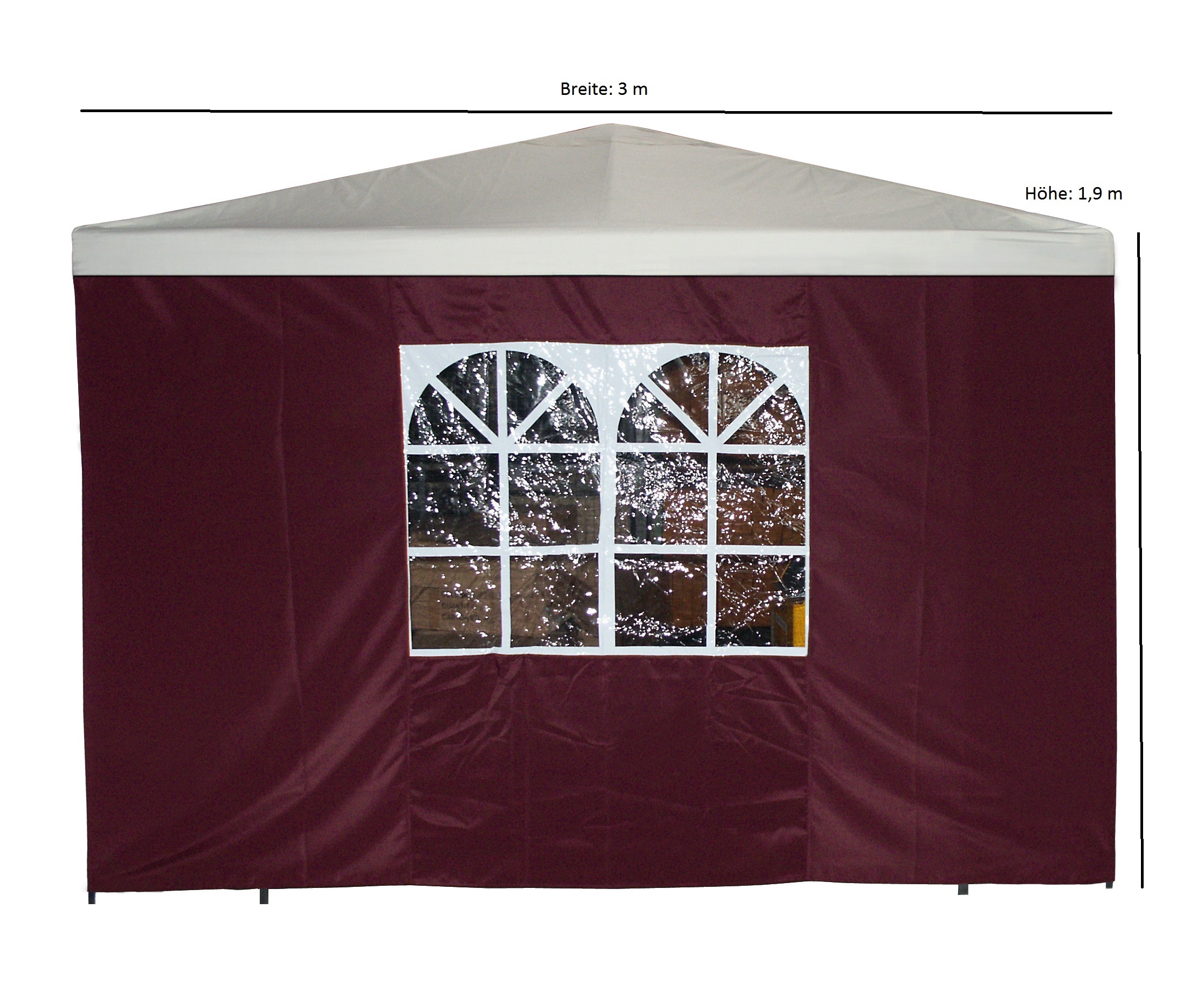 Seitenplane für Pavillon, 3x1,9 Meter, Polyester bordeaux mit Fenster
