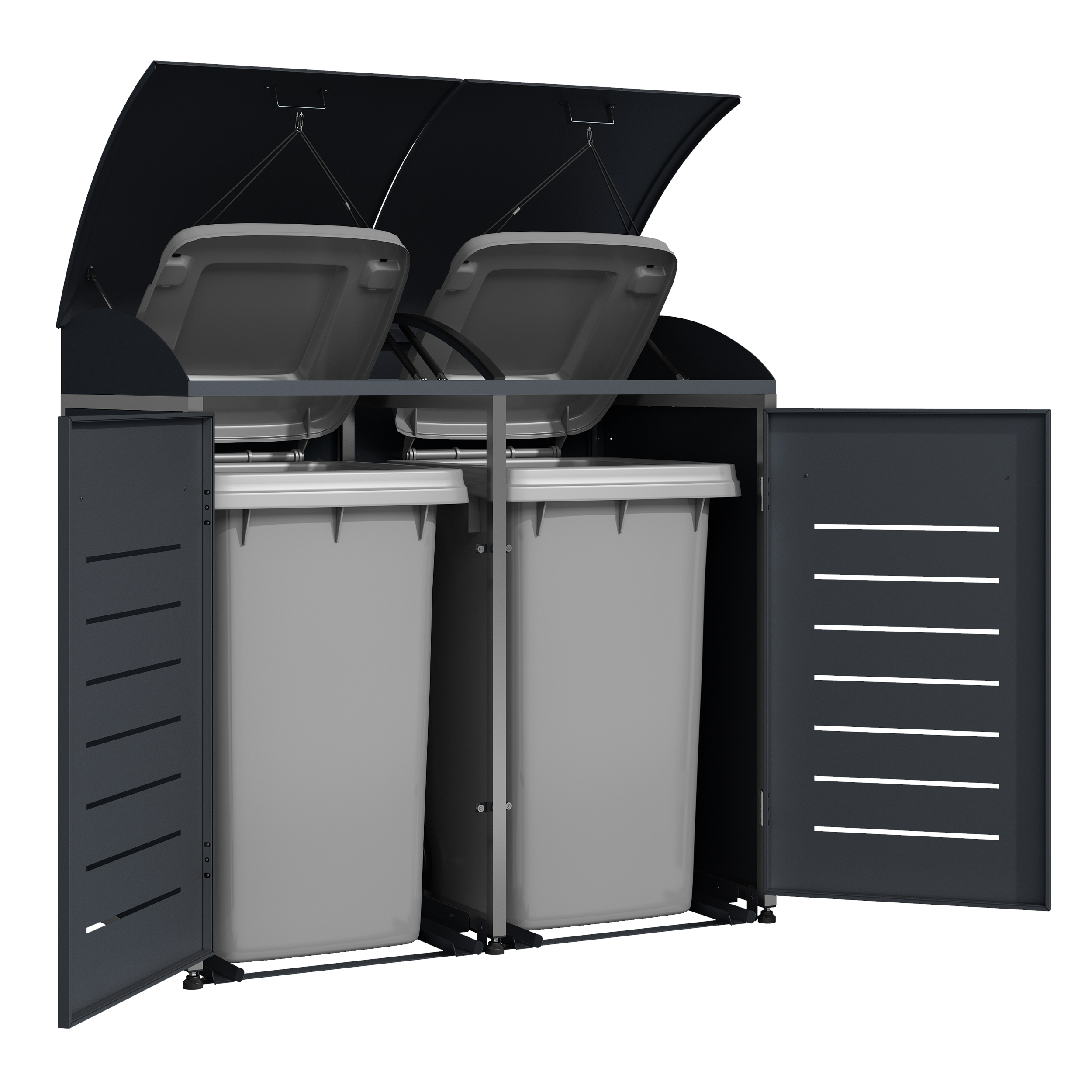 Mülltonnenbox KIEL 139x83x136cm für 2x Tonne 120 und 240 Liter, Stahl anthrazit + Edelstahl