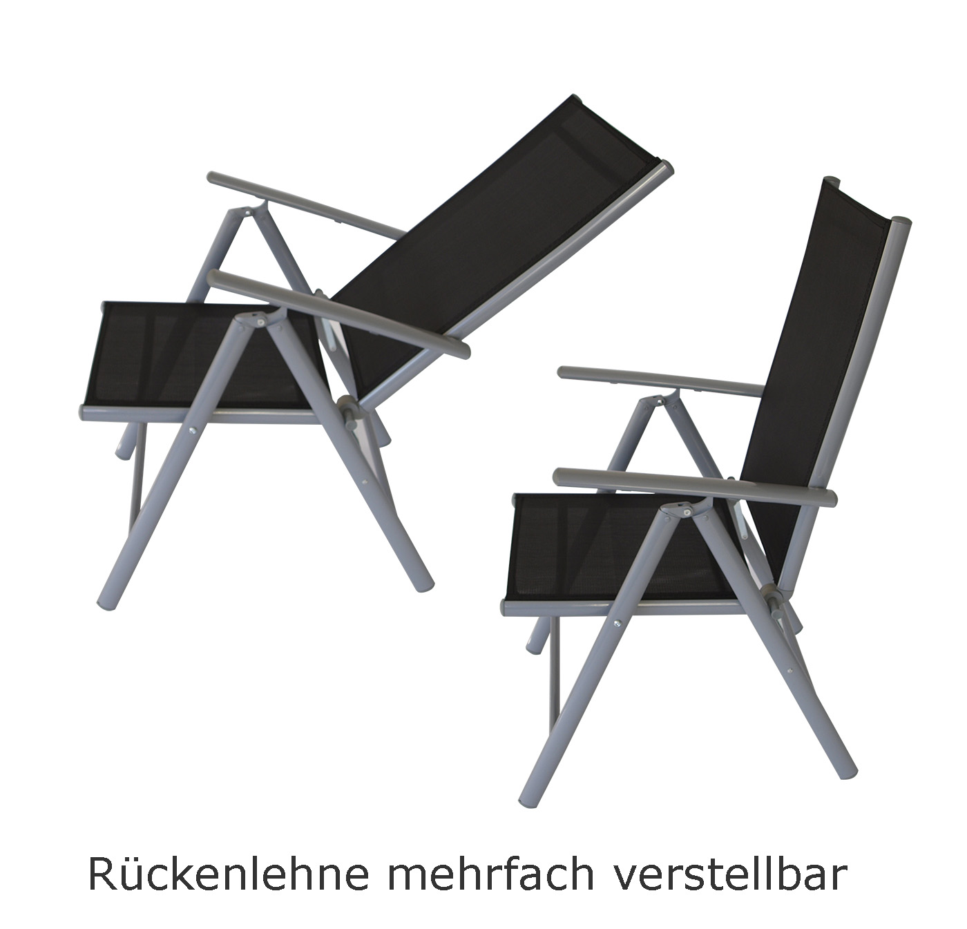 Klappsessel RAVENNA Hochlehner, Aluminium silbergrau + Kunstgewebe schwarz, 4 Stück