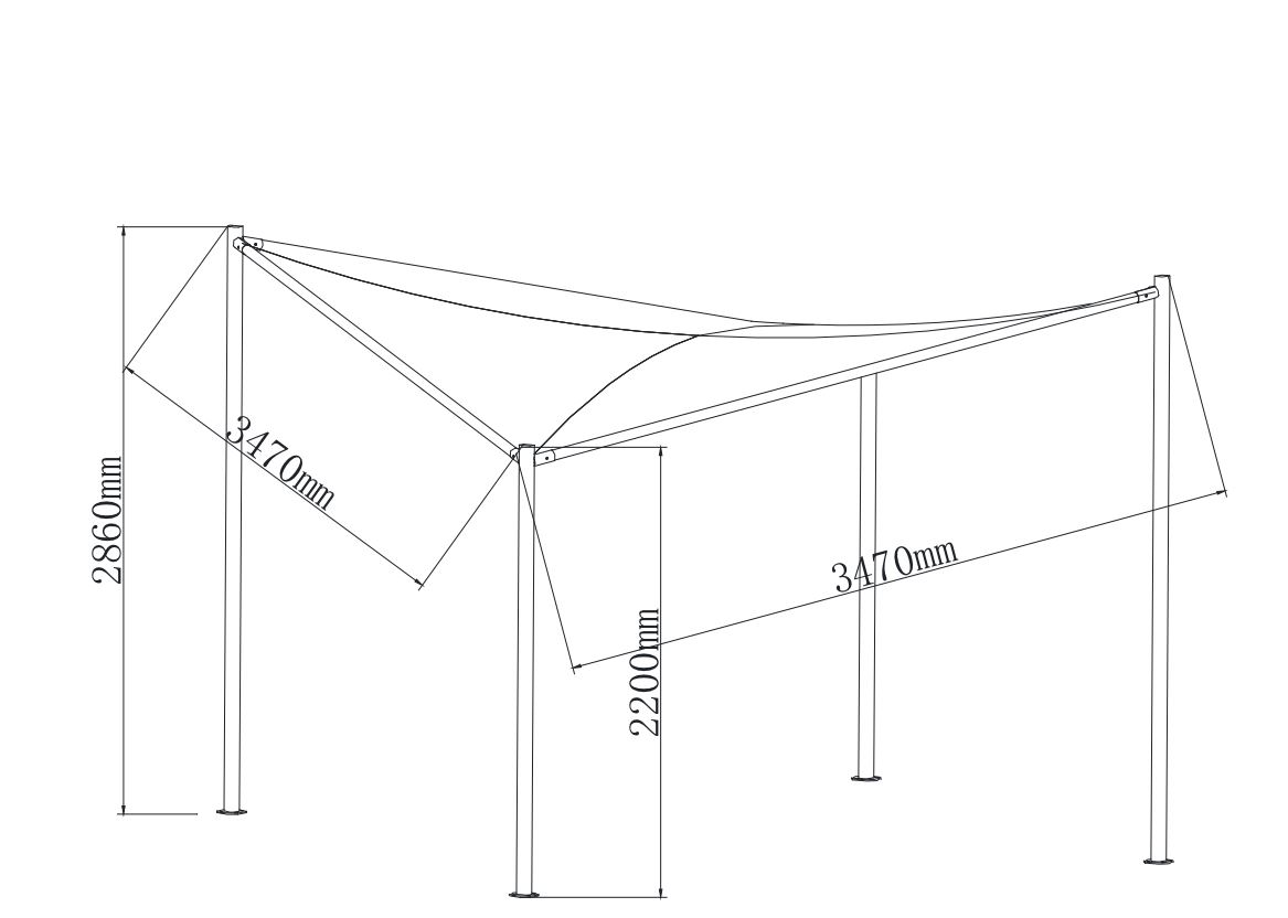 Pavillon Sonnensegel ORLANDO 3,5x3,5 Meter, Stahl dunkelgrau, Plane PVC-beschichtet weiss