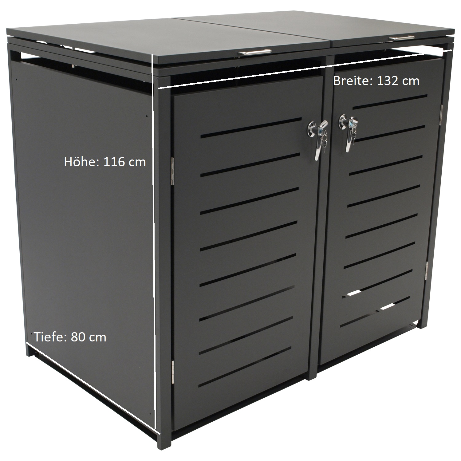 Mülltonnenbox KÖLN Stahl anthrazit, 132x80x116cm, für 2x Tonnen 120 und 240 Liter
