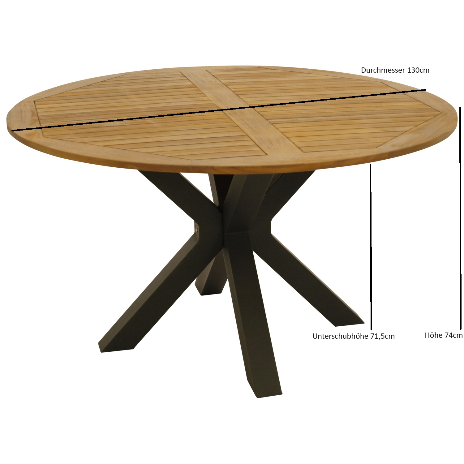 Tisch MADEIRA 130cm rund, Metall anthrazit + Akazie geölt, FSC®-zertifiziert