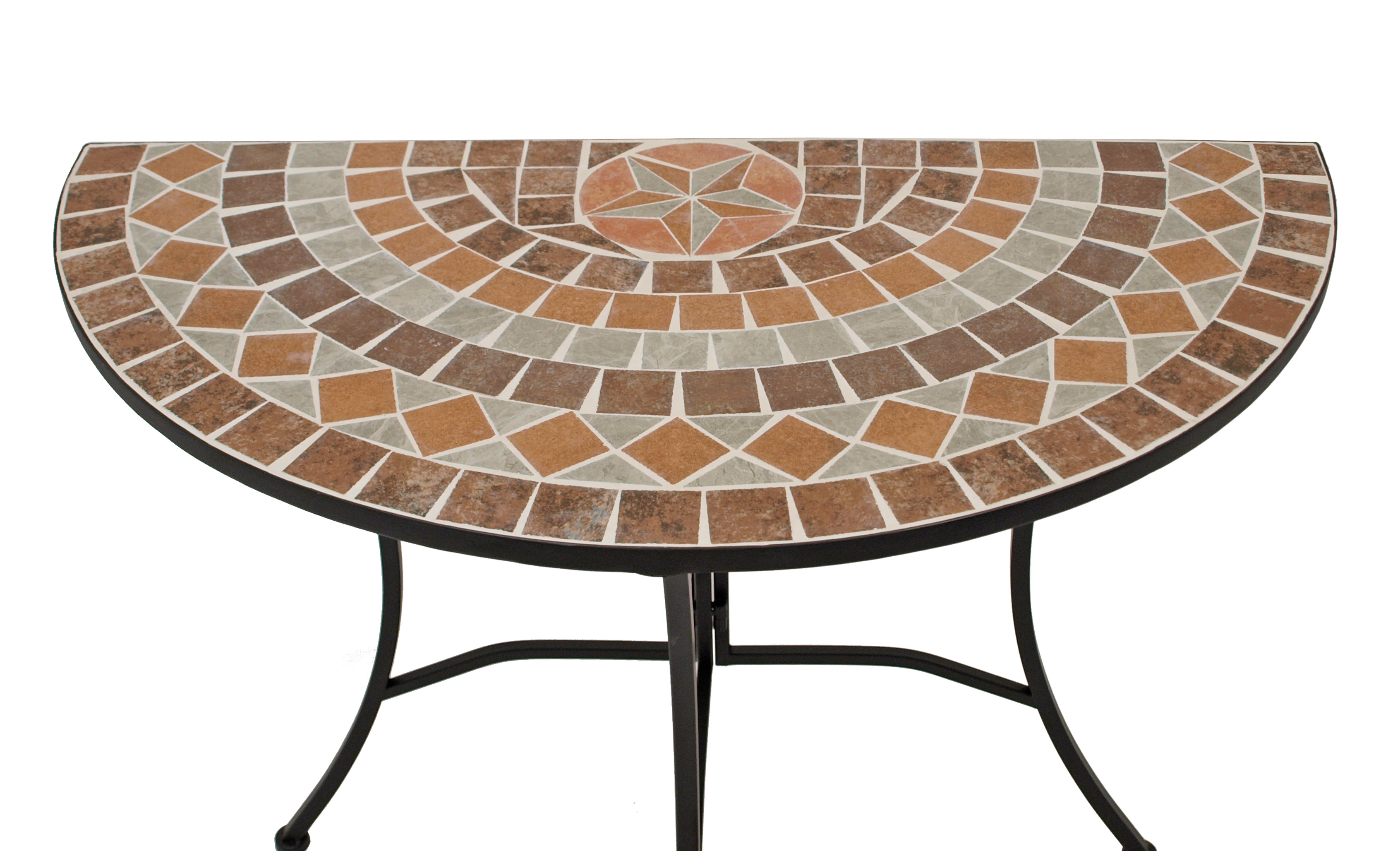 Wandtisch LUCCA halbrund 90x45cm, Eisen + Mosaik terracottafarben