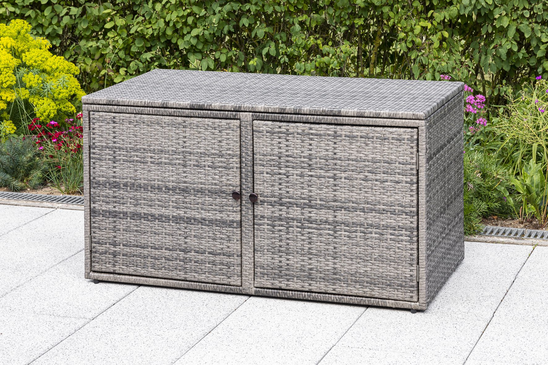 Auflagenbox RIVA, Metall + Polyrattan grau, 120x64cm